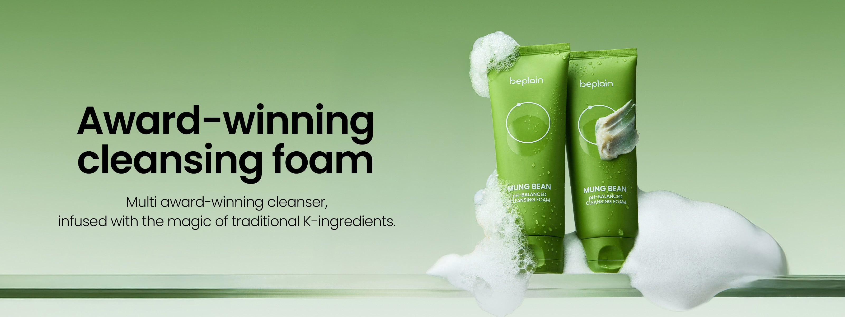 beplain Award-winning Mung Bean pH-Balanced Cleansing Foam - Multi-award winning cleanser infused with traditional Korean ingredients