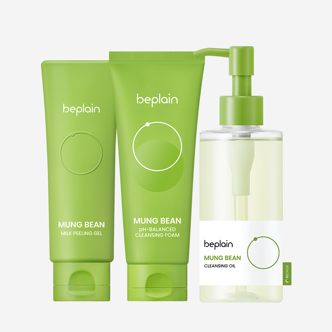 Beplain Mung Bean Texture Reset Recipe Trio Set - Cleansing Oil 200ml + Cleansing Foam 160ml + Milk Peeling Gel 120ml