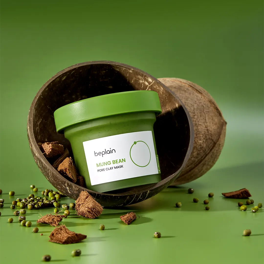 Beplain Mung Bean Pore Clay Mask how to use - apply massage 3 minutes then rinse for clear skin