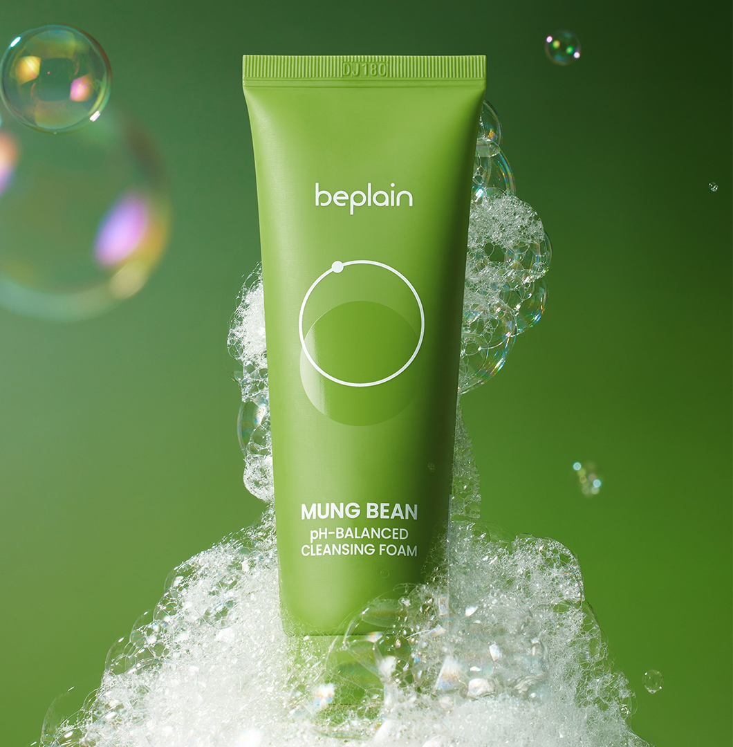 Beplain Mung Bean Cleansing Foam texture shot - creamy lather for hydrated clean skin