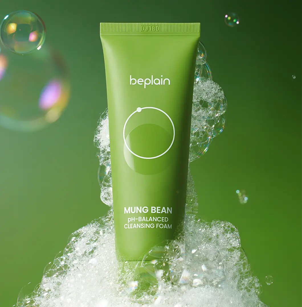 Beplain Mung Bean Cleansing Foam texture shot - creamy lather for hydrated clean skin