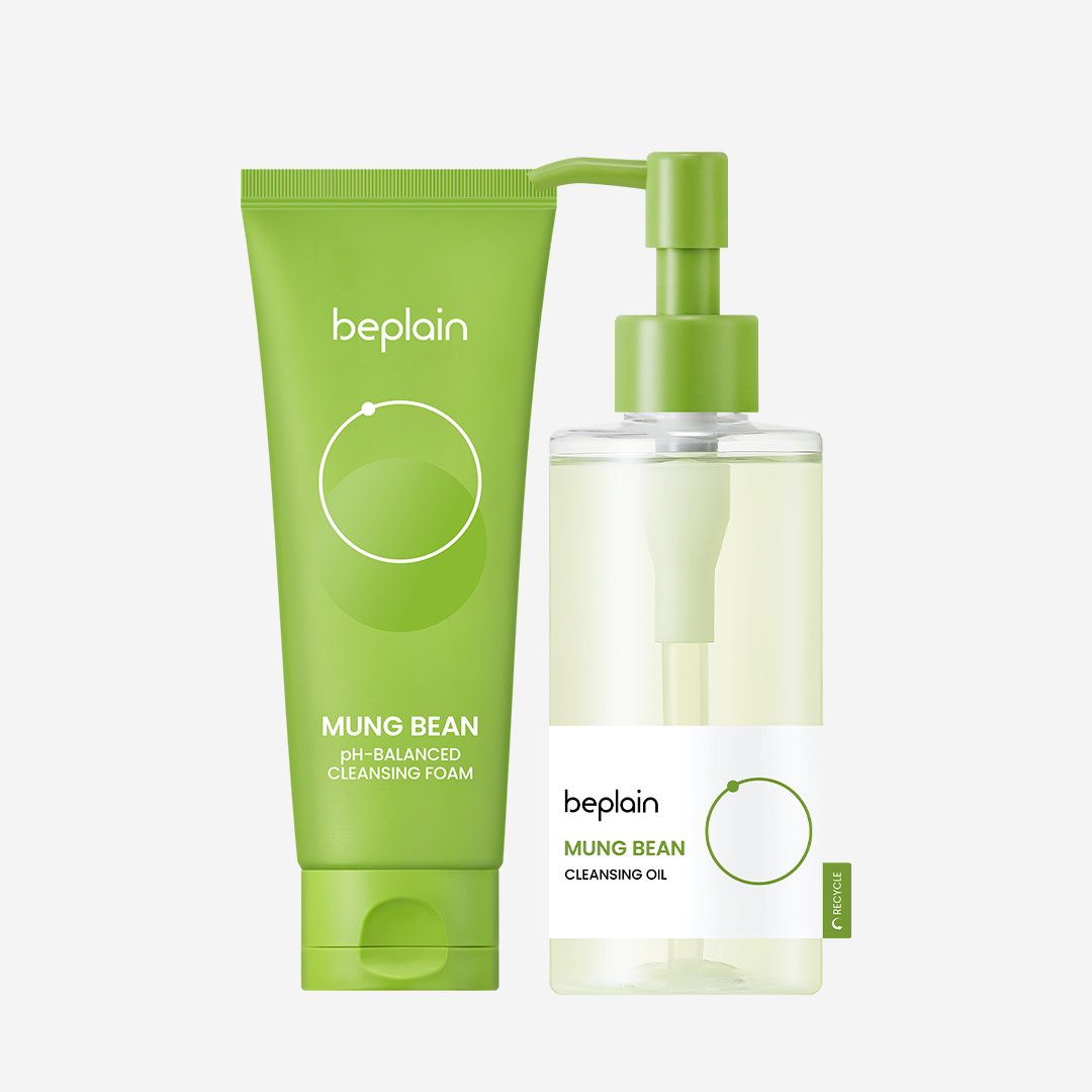 Beplain Mung Bean Skin Detox Cleansing Duo Set - Cleansing Oil 200ml + pH-Balanced Cleansing Foam 160ml for double cleansing