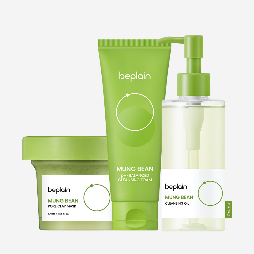 Beplain Mung Bean Filter Skin Detox Recipe Trio Set - Cleansing Oil 200ml + Cleansing Foam 160ml + Pore Clay Mask 120ml