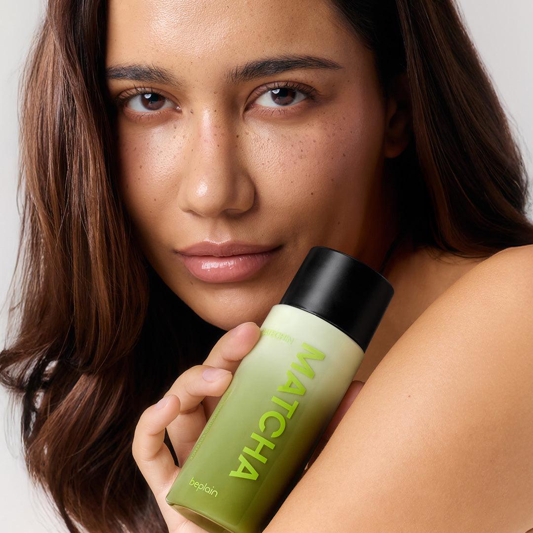 Beplain Matcha Catechin Essence texture - silky watery consistency layers seamlessly under skincare and makeup