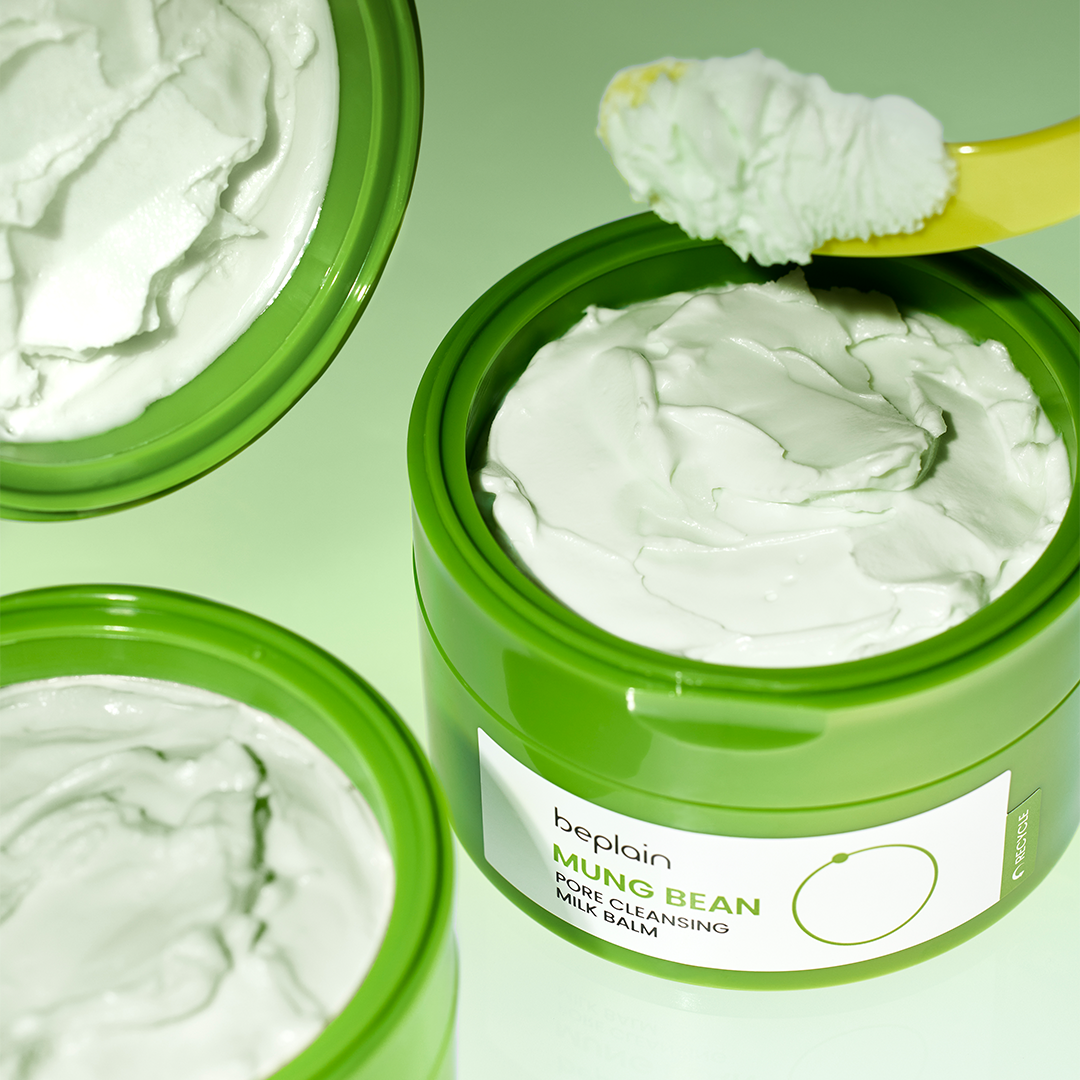 Beplain Mung Bean Cleansing Milk Balm how to use - massage onto dry skin then rinse
